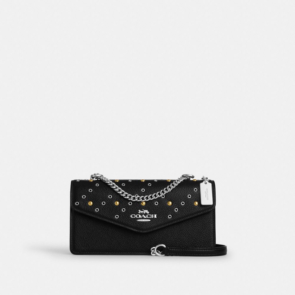 Coach Klare Envelope Crossbody Bag With Rivets Silver Black Multi