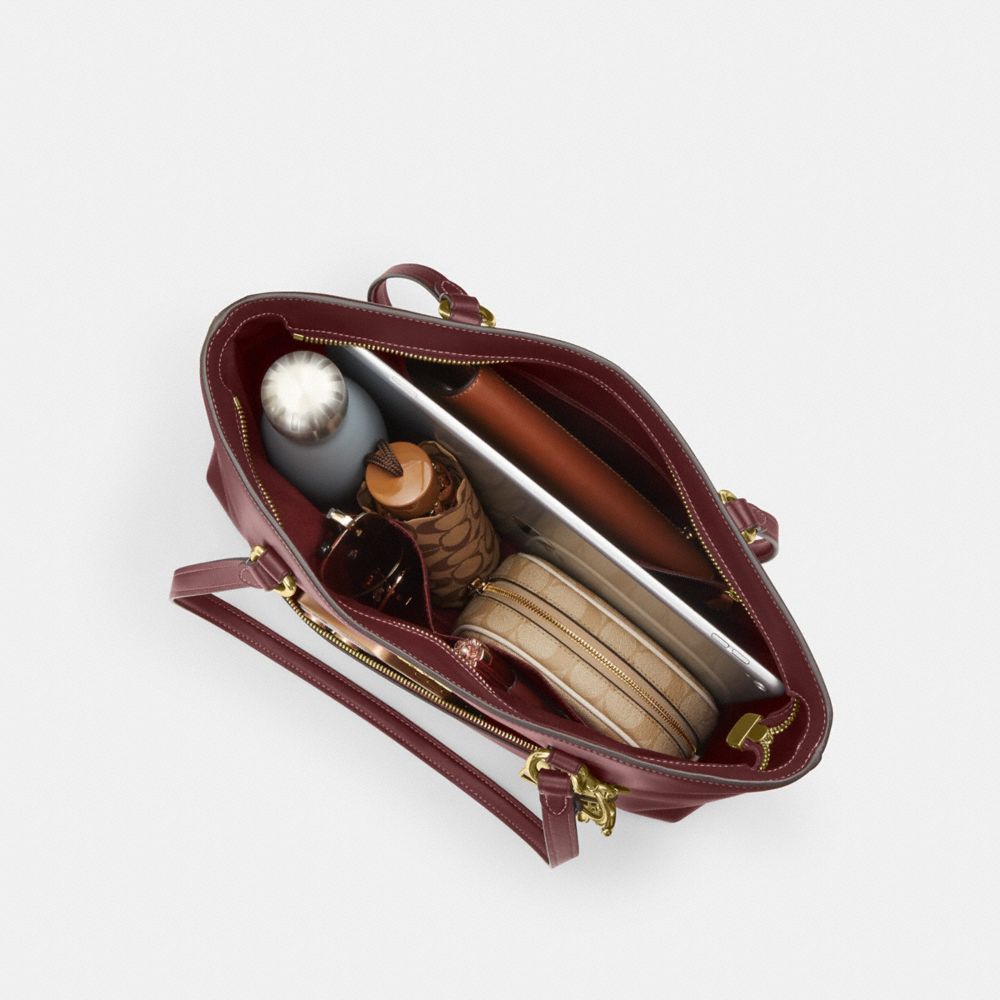 Coach Station Tote Bag Gold Maroon