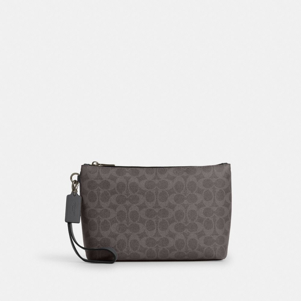 Coach Pouch In Signature Canvas Gunmetal Grey Charcoal