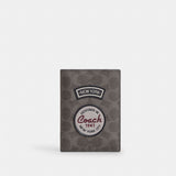 Coach Passport Card Case In Signature Canvas With Patches Gunmetal Grey Multi