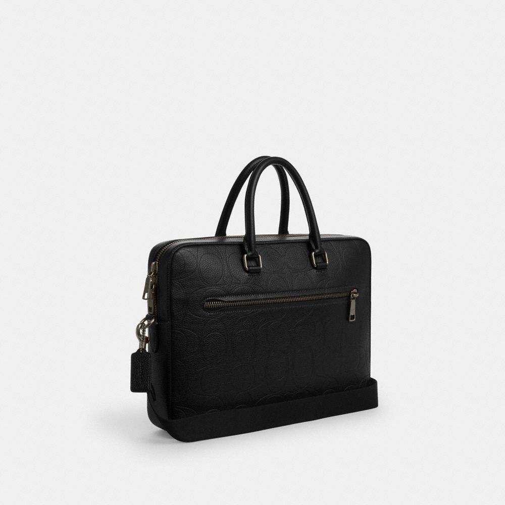Coach Ethan Slim Brief In Signature Leather Gunmetal Black