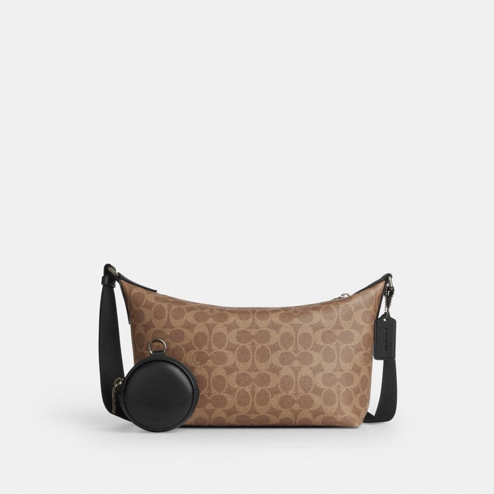 Coach Small Finn Crossbody Bag With Pouch In Signature Canvas Gunmetal Tan Black