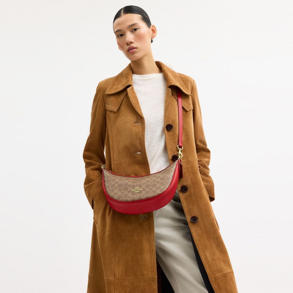 Coach Aria Shoulder Bag In Signature Canvas Gold Tan Carnation