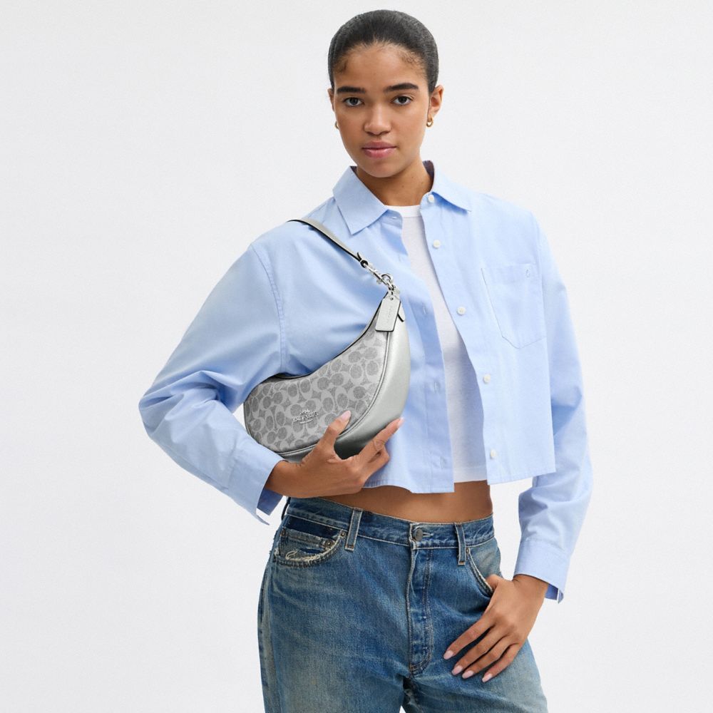 Coach Aria Shoulder Bag In Signature Canvas Sv Gray Silver