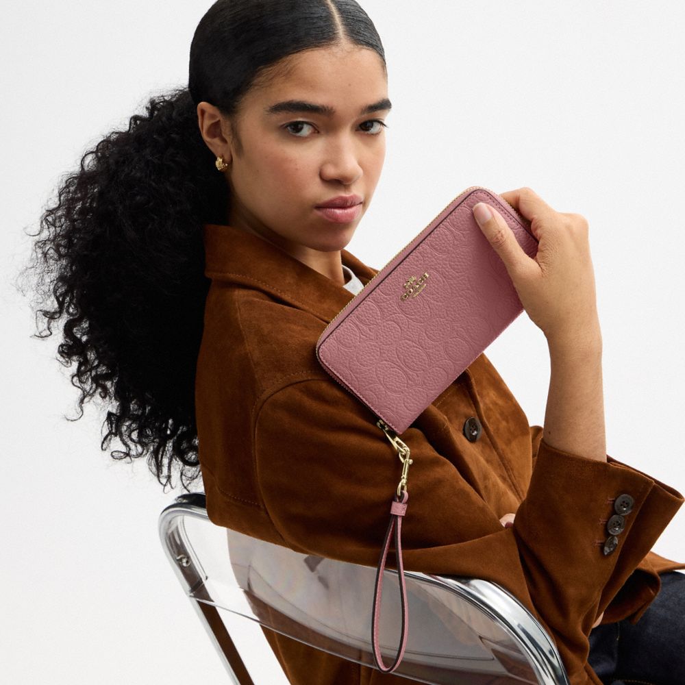 Coach Long Zip Around Wallet In Signature Leather Gold
