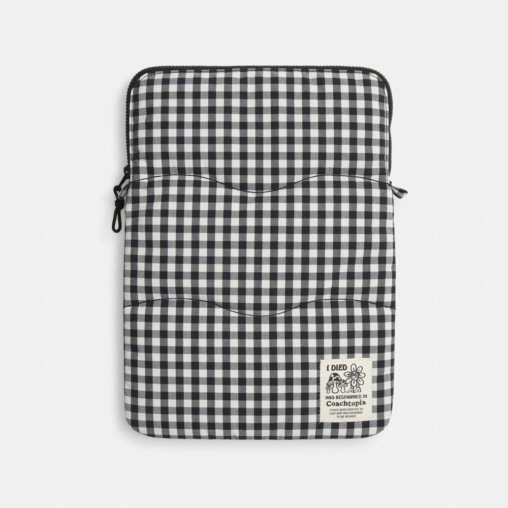 Coach Coachtopia Loop Laptop Sleeve With Wavy Quilting In Gingham Black White Gingham