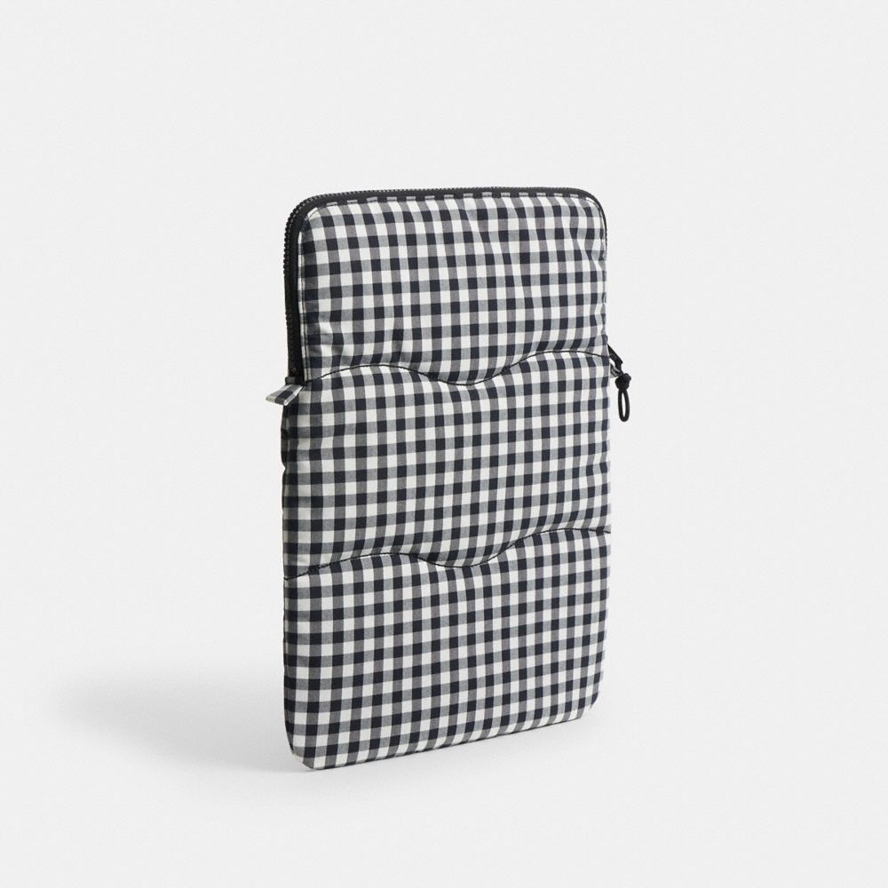 Coach Coachtopia Loop Laptop Sleeve With Wavy Quilting In Gingham Black White Gingham
