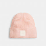 Coach Colorblock Beanie With Rubber Patch Peach Chalk