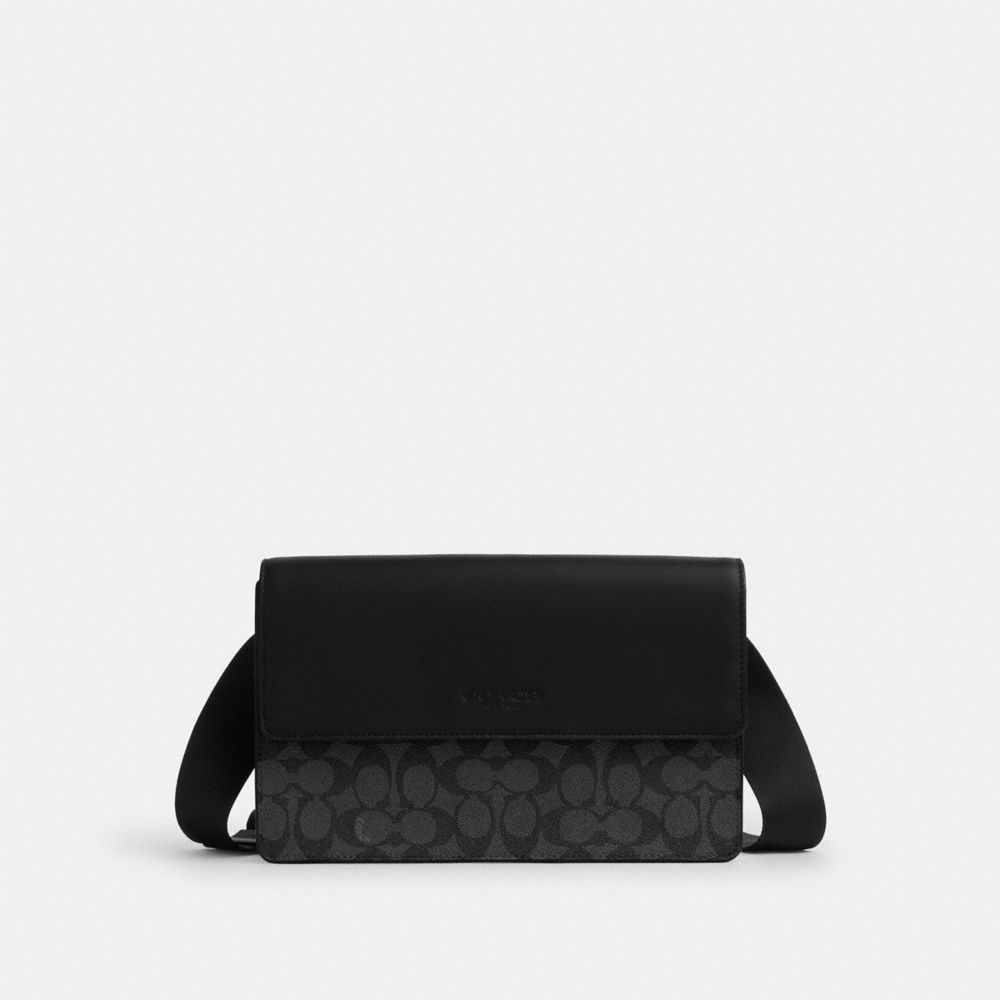 Coach Turner Flap Crossbody Bag In Signature Canvas Gunmetal Charcoal Black