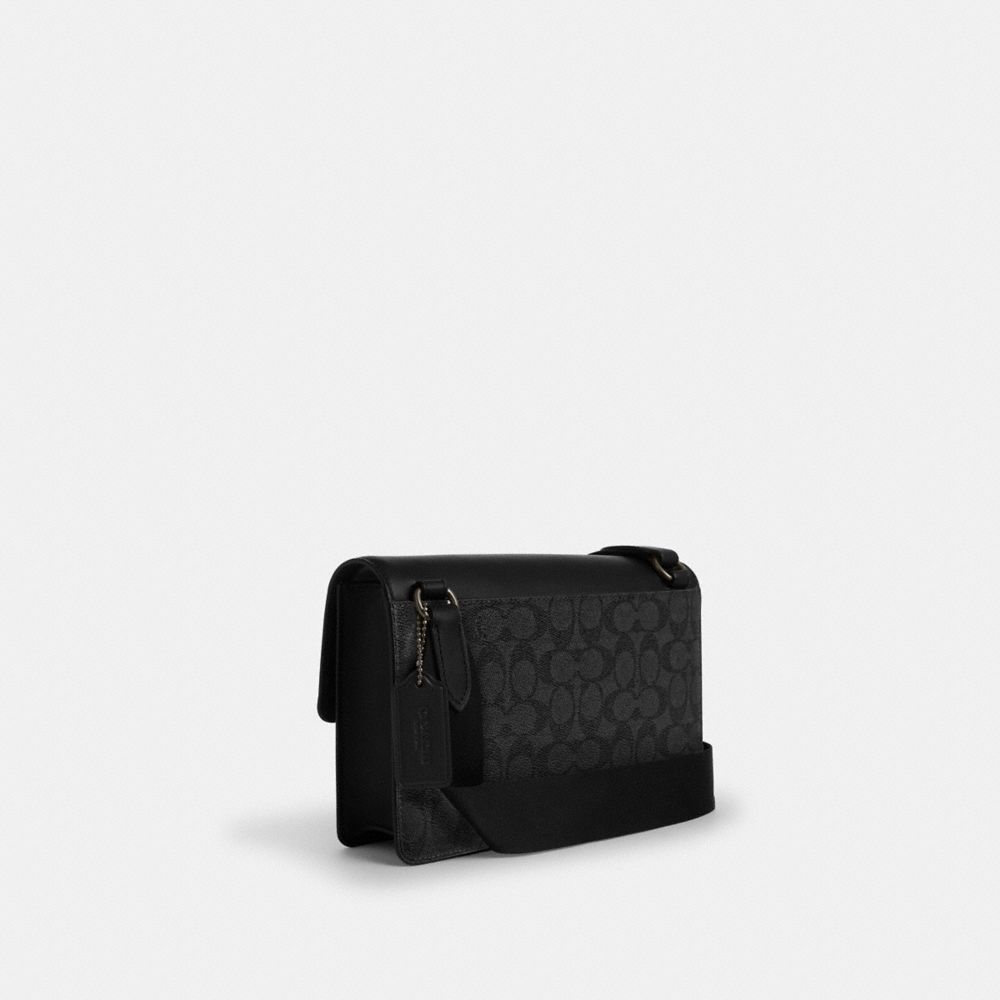Coach Turner Flap Crossbody Bag In Signature Canvas Gunmetal Charcoal Black