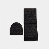 Coach Signature Metallic Beanie And Muffler Gift Set Black