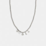 Coach Butterfly And Rexy Charm Pearl Necklace Silver Grey