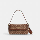 Coach Etta Small Flap Shoulder Bag In Signature Chenille Gold Light Khaki Vintage Brown