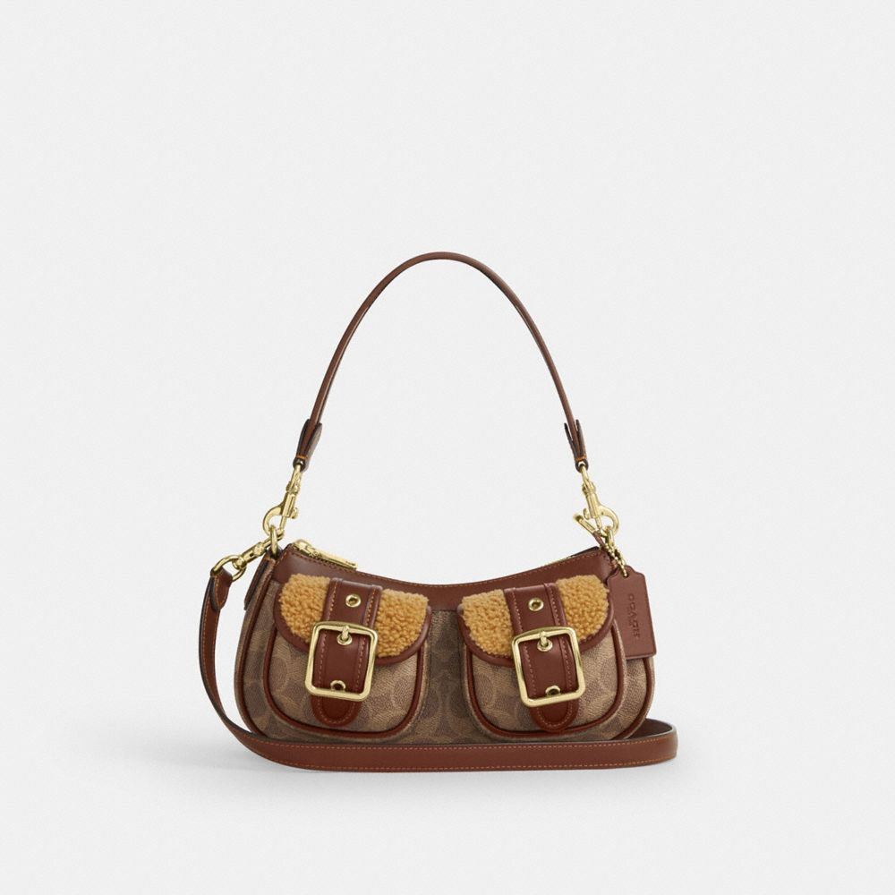 Coach Ashton Bag With Signature Canvas Gold Tan Vintage Brown
