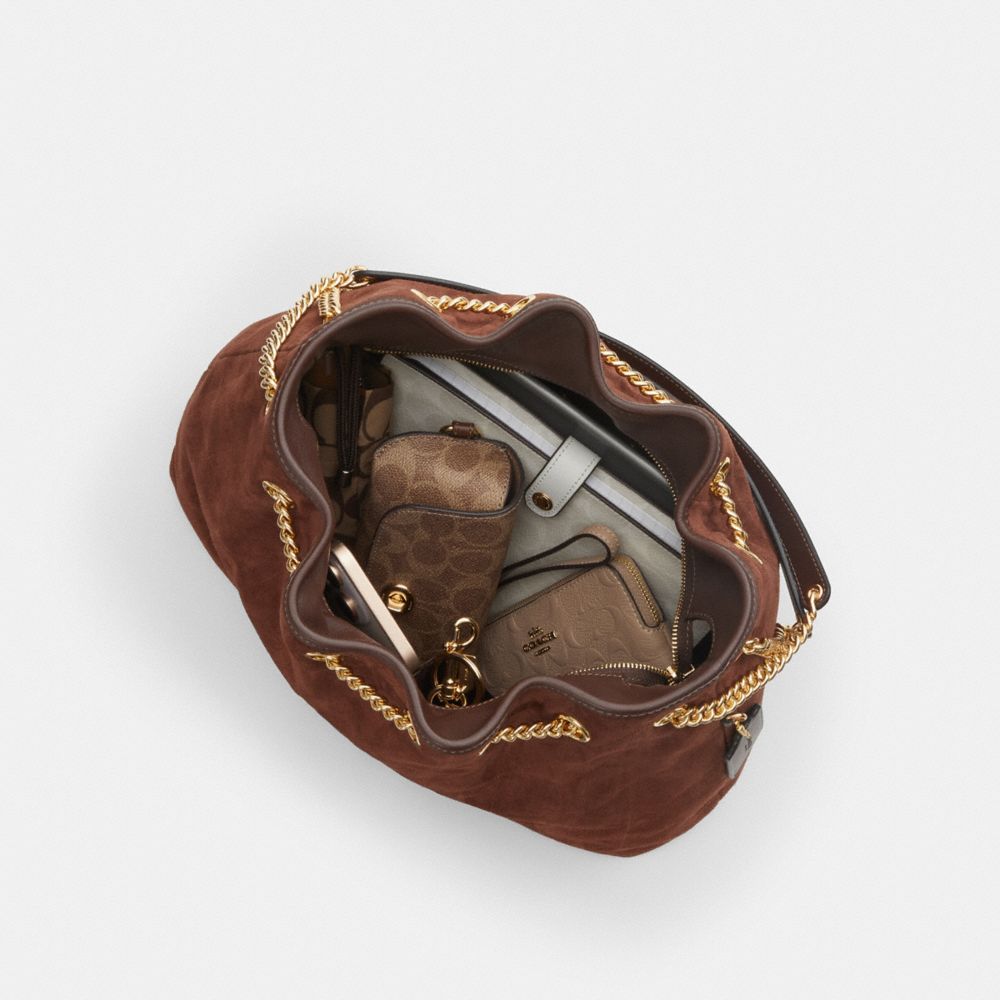 Coach Evelyn Shoulder Bag With Quilting Gold Vintage Brown Maple