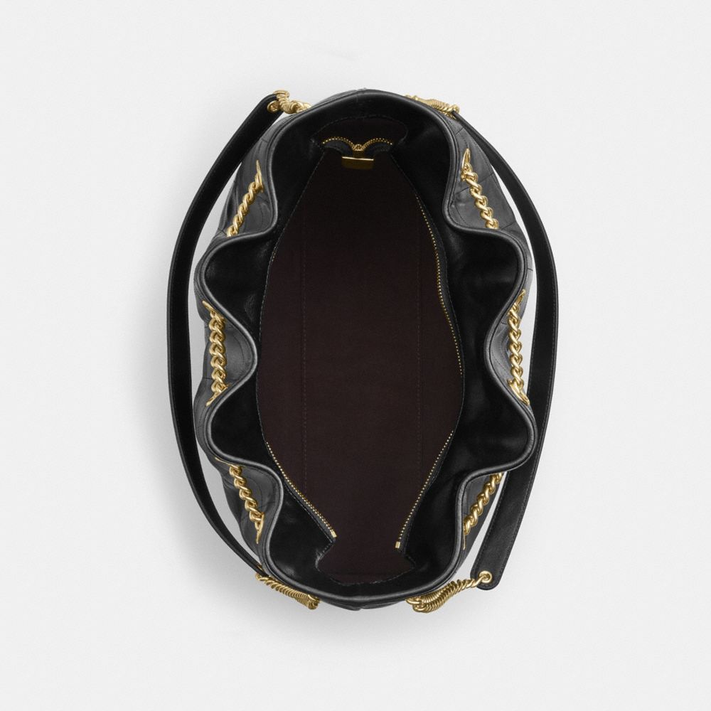 Coach Evelyn Large Shoulder Bag With Quilting Gold Black