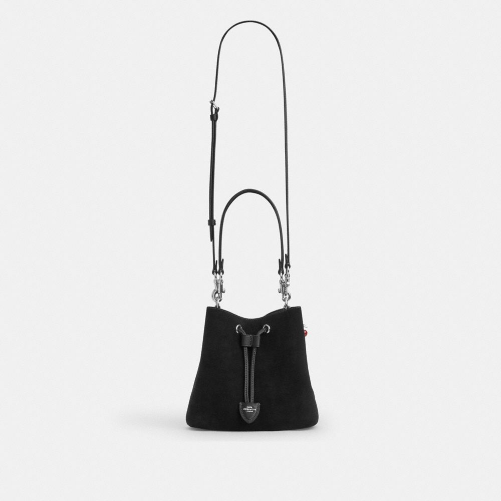 Coach Rowan Bucket Bag With Cherry Charm Silver Black