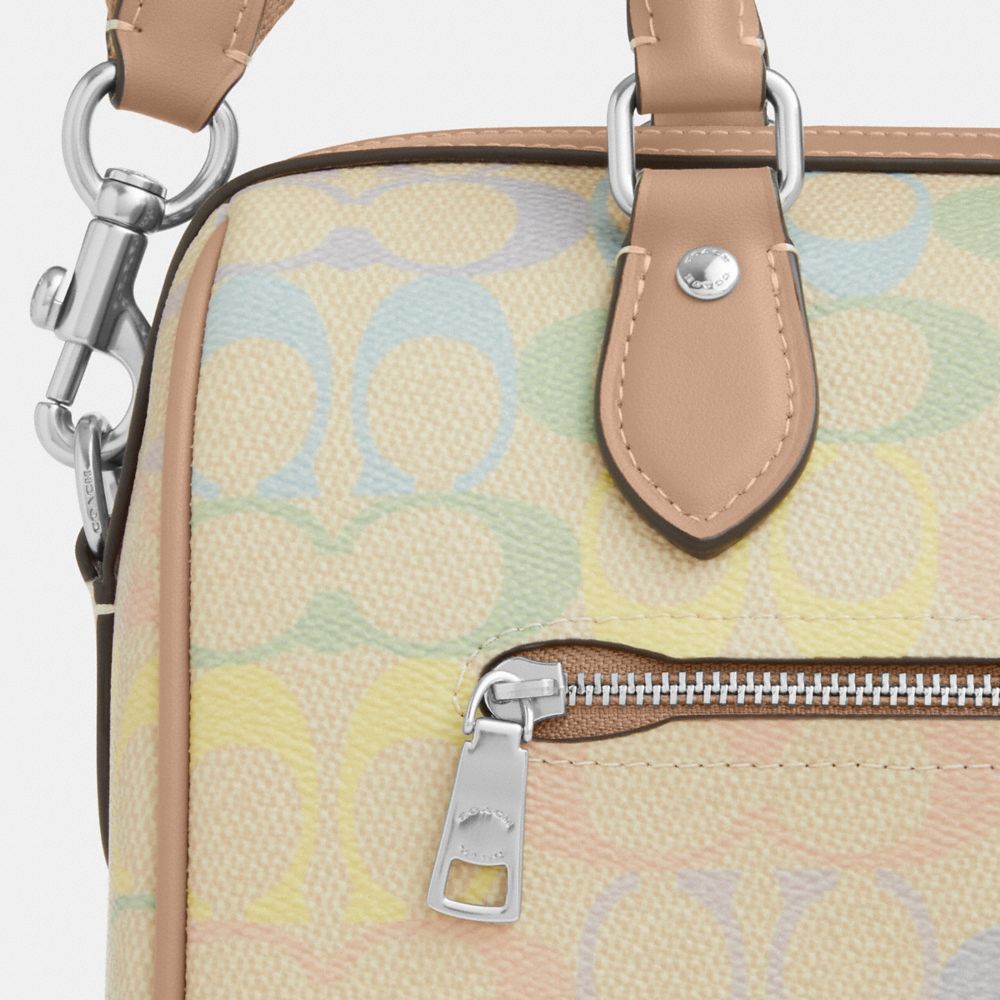 Coach Rowan Satchel Bag In Rainbow Signature Canvas Silver