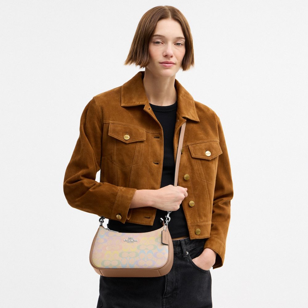 Coach Teri Shoulder Bag In Rainbow Signature Canvas Silver