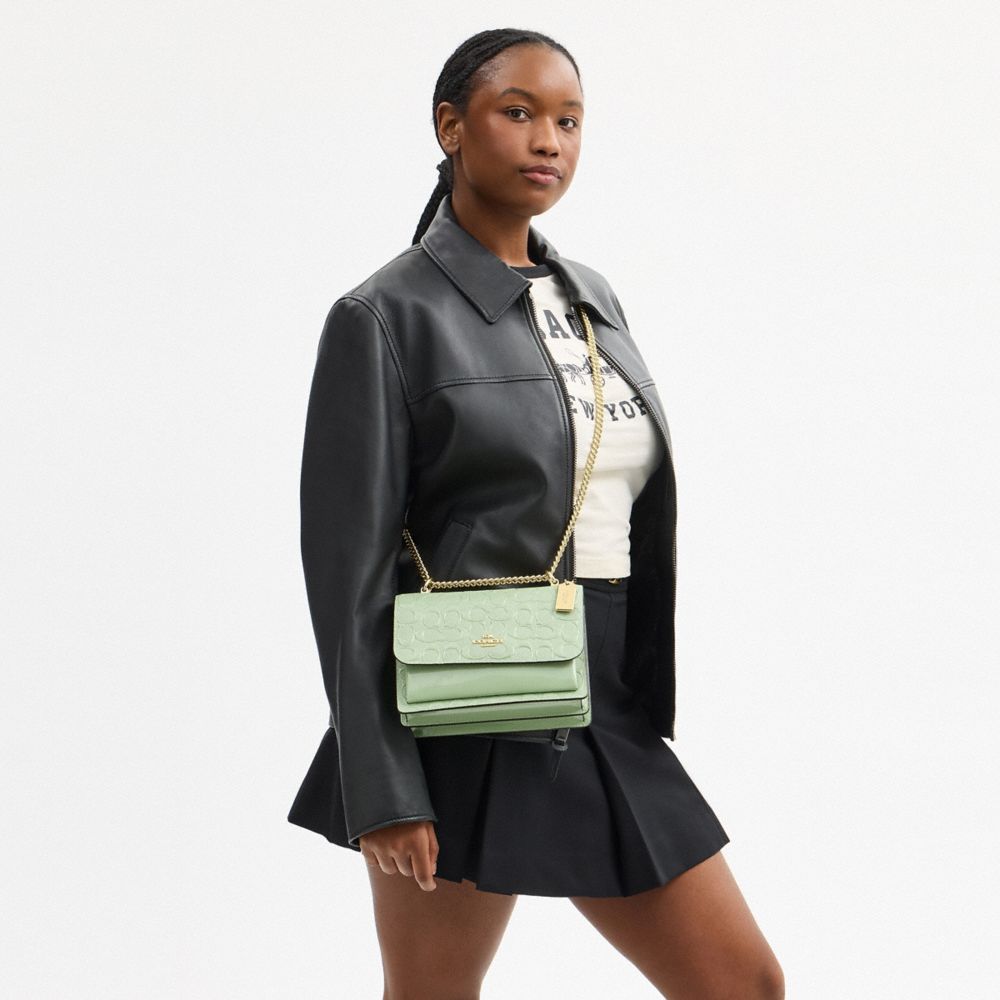 Coach Klare Crossbody Bag In Signature Leather Gold Pale Green