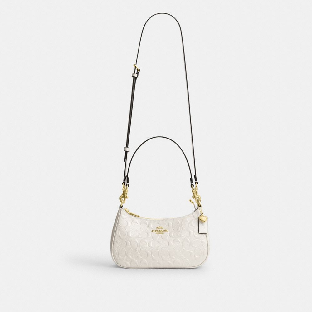 Coach Teri Shoulder Bag In Signature Leather With Heart Charm Gold Chalk