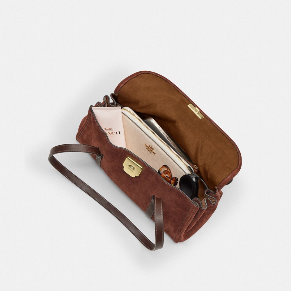 Coach Bridget Flap Shoulder Bag Gold Vintage Brown Maple