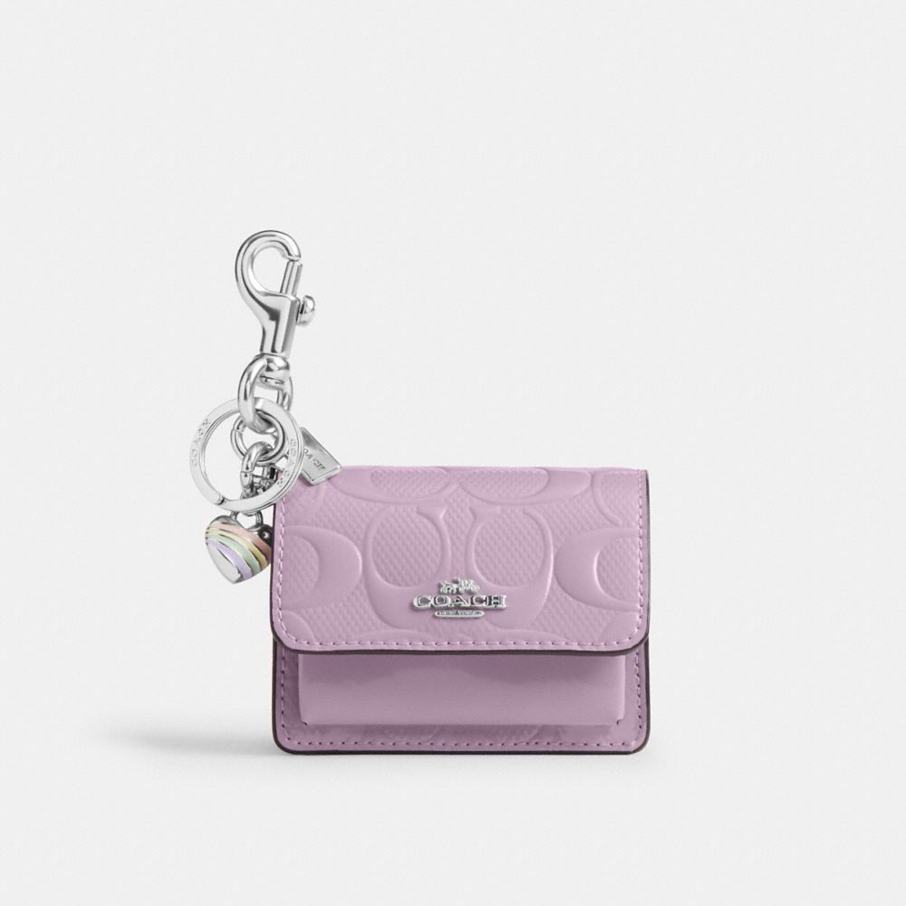 Coach Klare Bag Charm In Signature Leather With Heart Charm Silver Light Violet