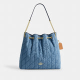 Coach Evelyn Large Shoulder Bag In Regenerative Cotton With Quilting Gold Indigo