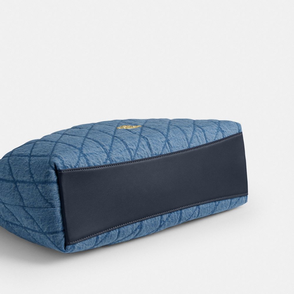 Coach Evelyn Large Shoulder Bag In Regenerative Cotton With Quilting Gold Indigo