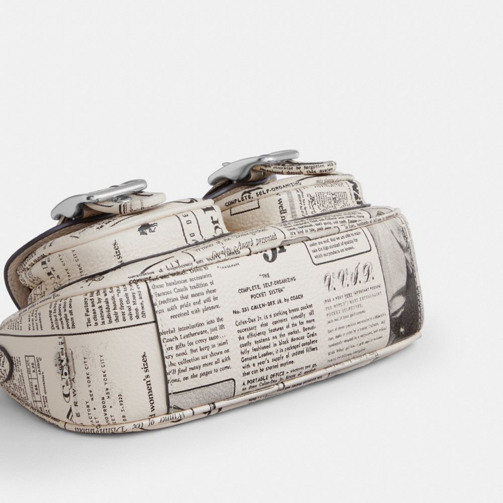 Coach Ashton Shoulder Bag With Newspaper Print Silver Chalk Multi