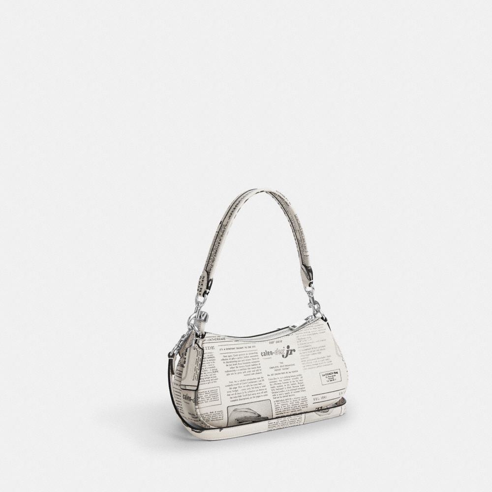 Coach Ashton Shoulder Bag With Newspaper Print Silver Chalk Multi