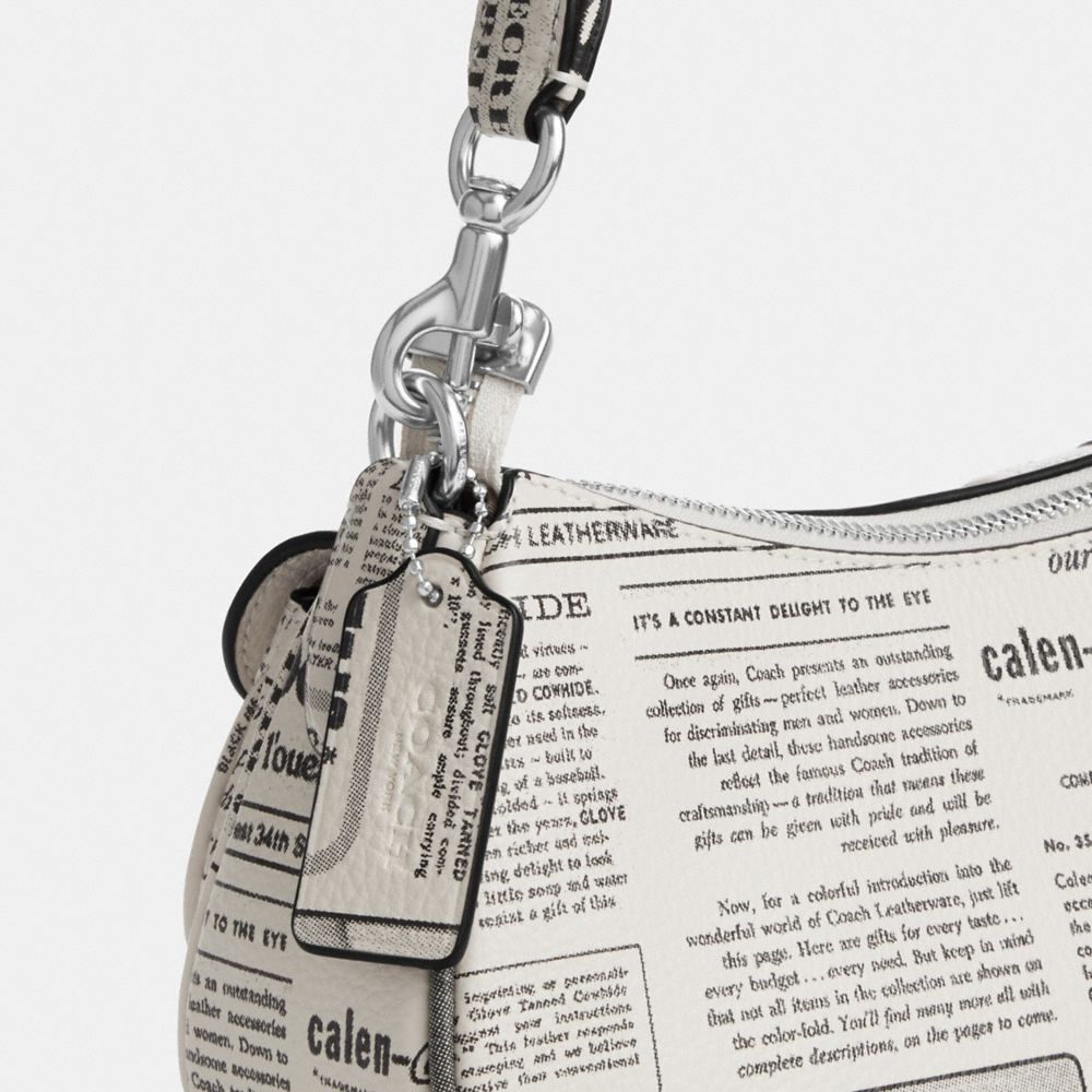 Coach Ashton Shoulder Bag With Newspaper Print Silver Chalk Multi