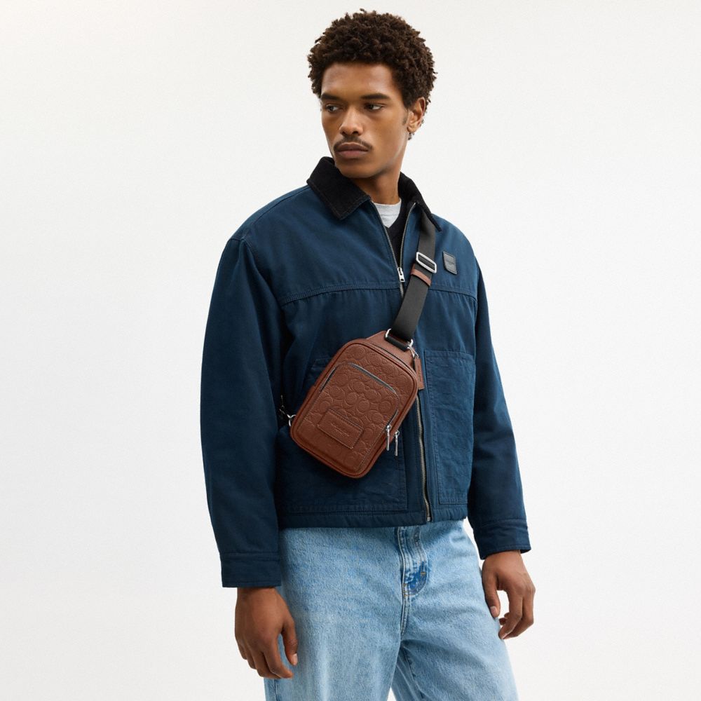 Coach Racer Sling Pack In Signature Leather Silver Vintage Brown
