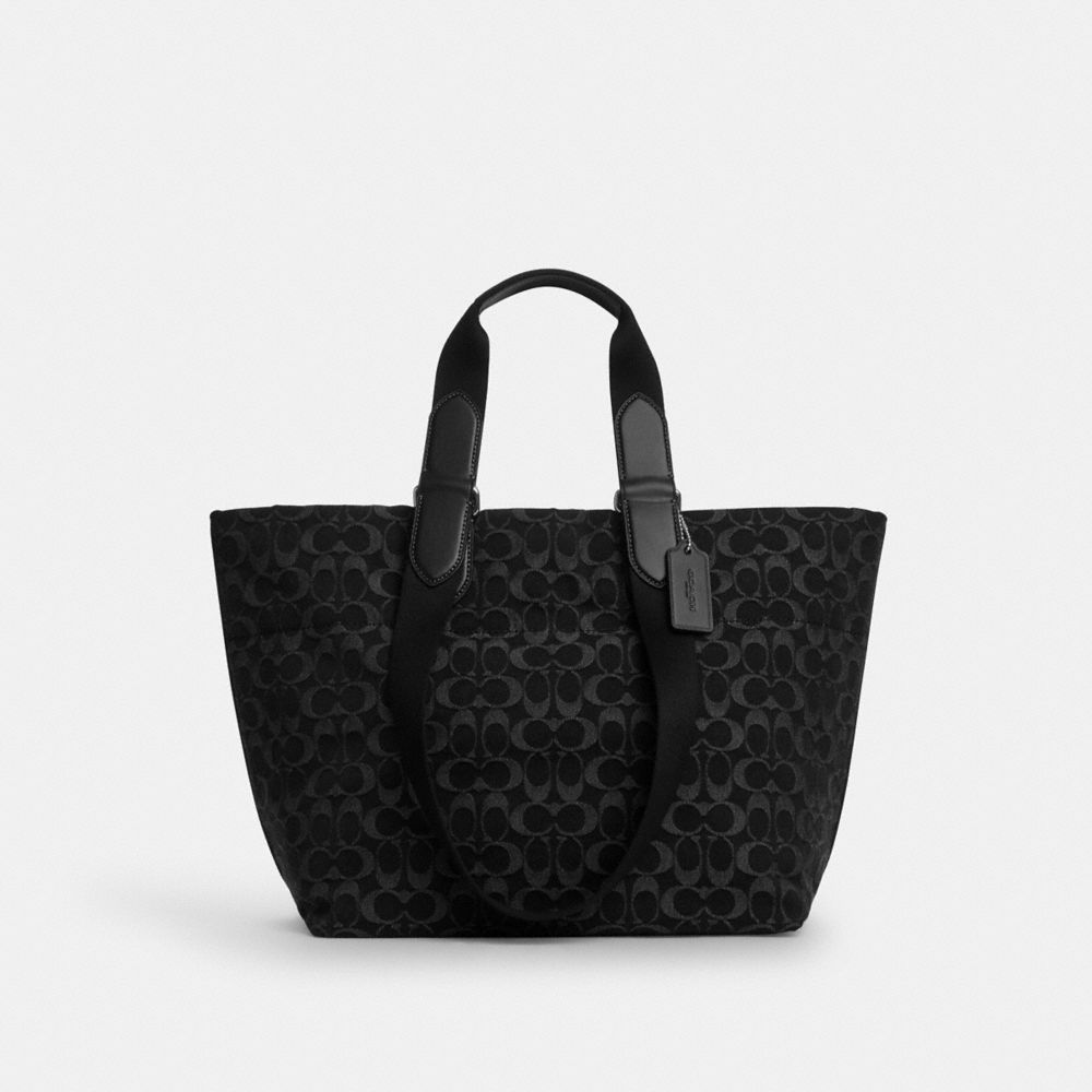Coach Small Tour Tote Bag In Signature Denim Silver Black