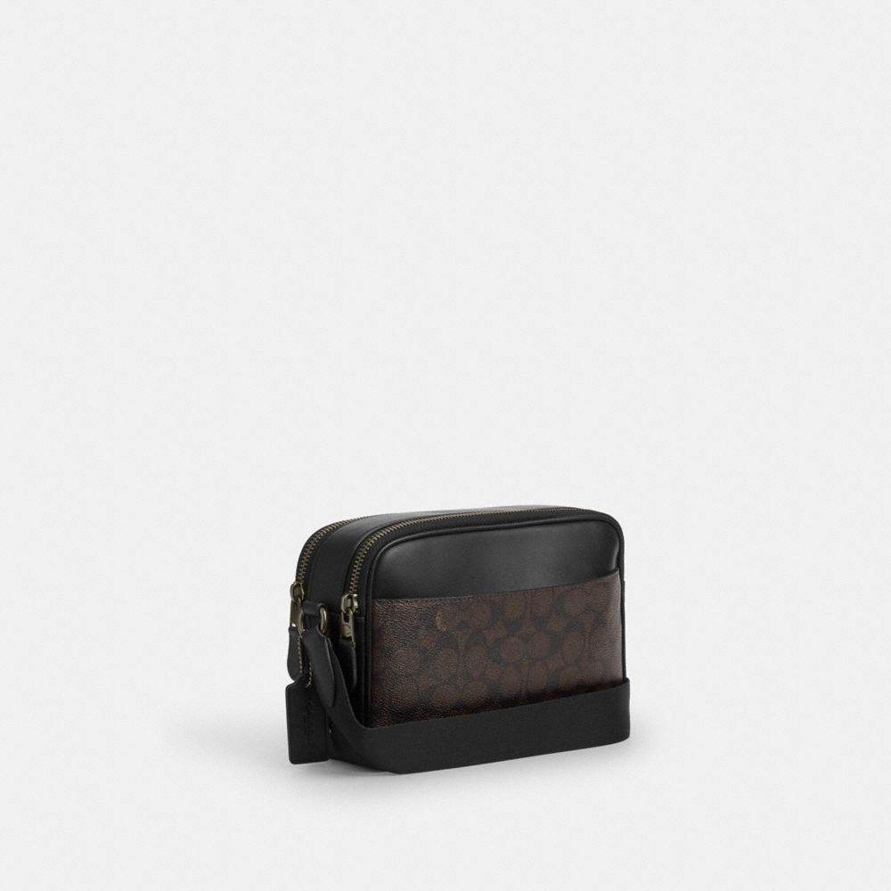 Coach Graham Crossbody Bag In Signature Canvas With Varsity Stripe Gunmetal