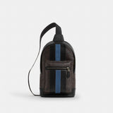 Coach West Pack In Signature Canvas With Varsity Stripe Gunmetal