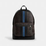 Coach West Backpack In Signature Canvas With Varsity Stripe Gunmetal