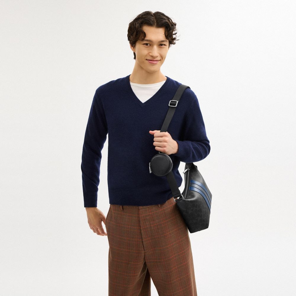 Coach Small Finn Crossbody Bag With Pouch In Signature Canvas With Varsity Stripe Silver Black Multi