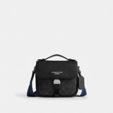 Coach Racer Crossbody Bag In Signature Canvas With Varsity Stripe Webbing Silver Black Multi