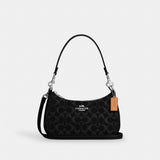 Coach Teri Shoulder Bag In Signature Denim Silver Black