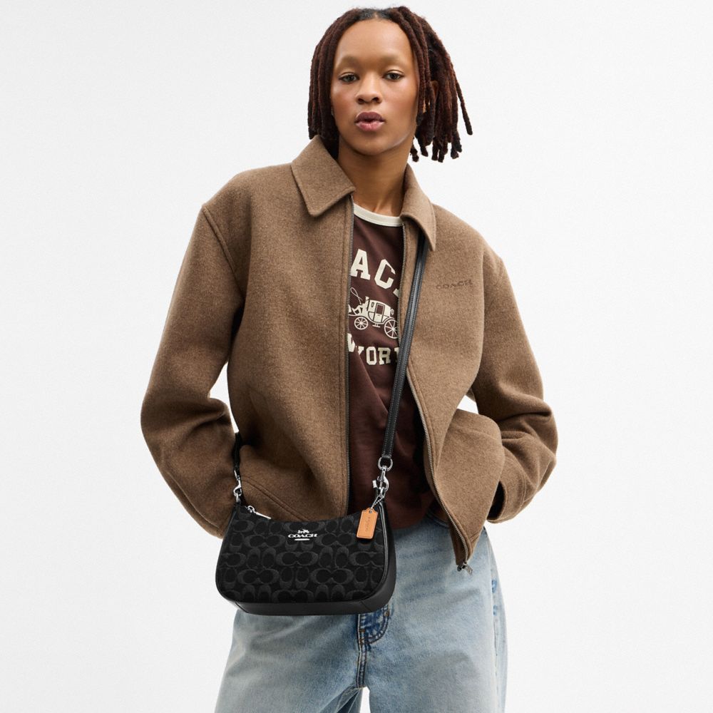 Coach Teri Shoulder Bag In Signature Denim Silver Black