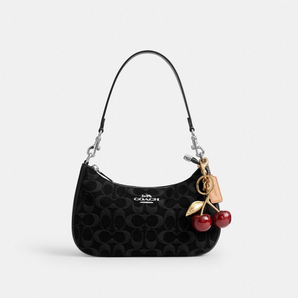 Coach Teri Shoulder Bag In Signature Denim Silver Black