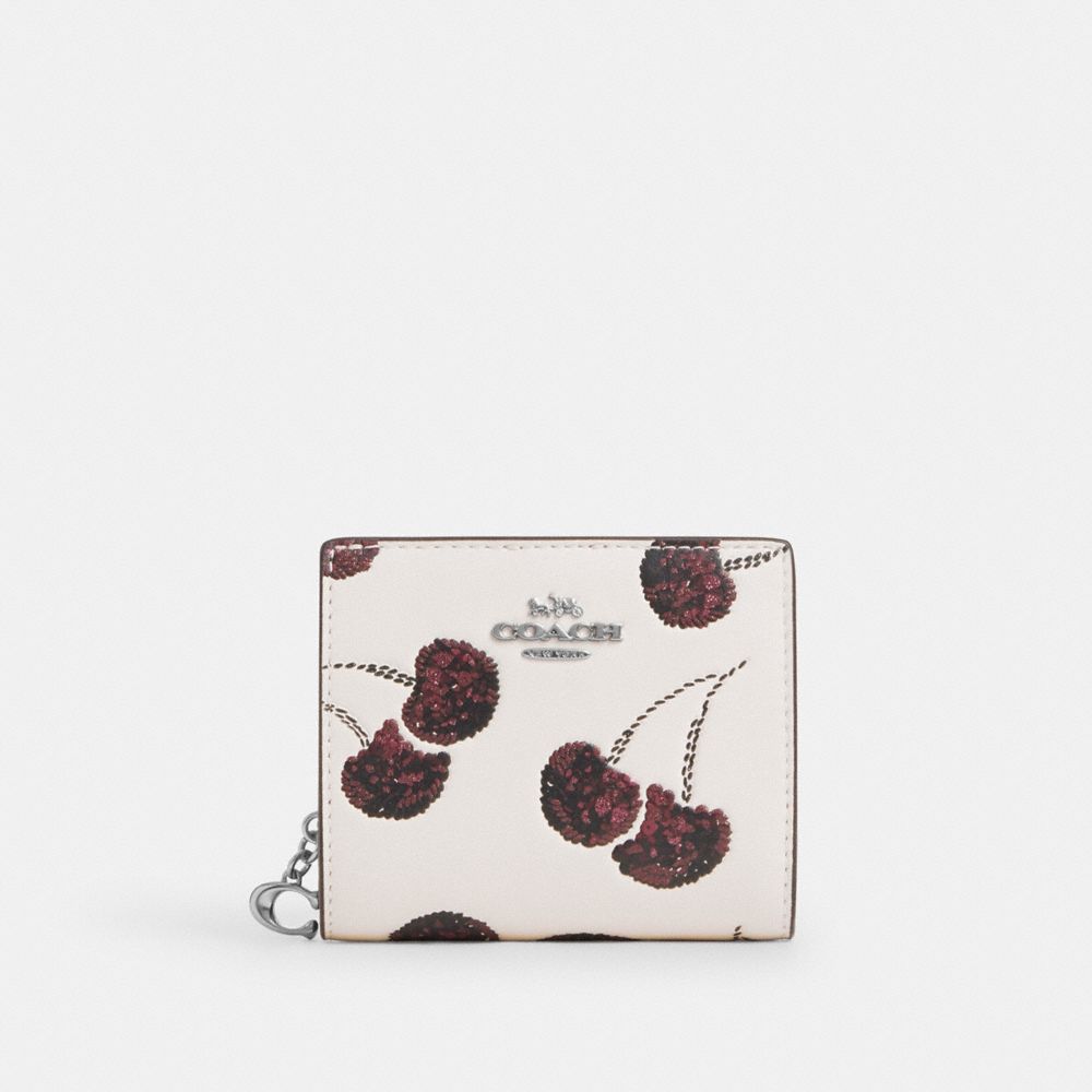 Coach Snap Wallet With Cherry Print Silver Chalk Multi
