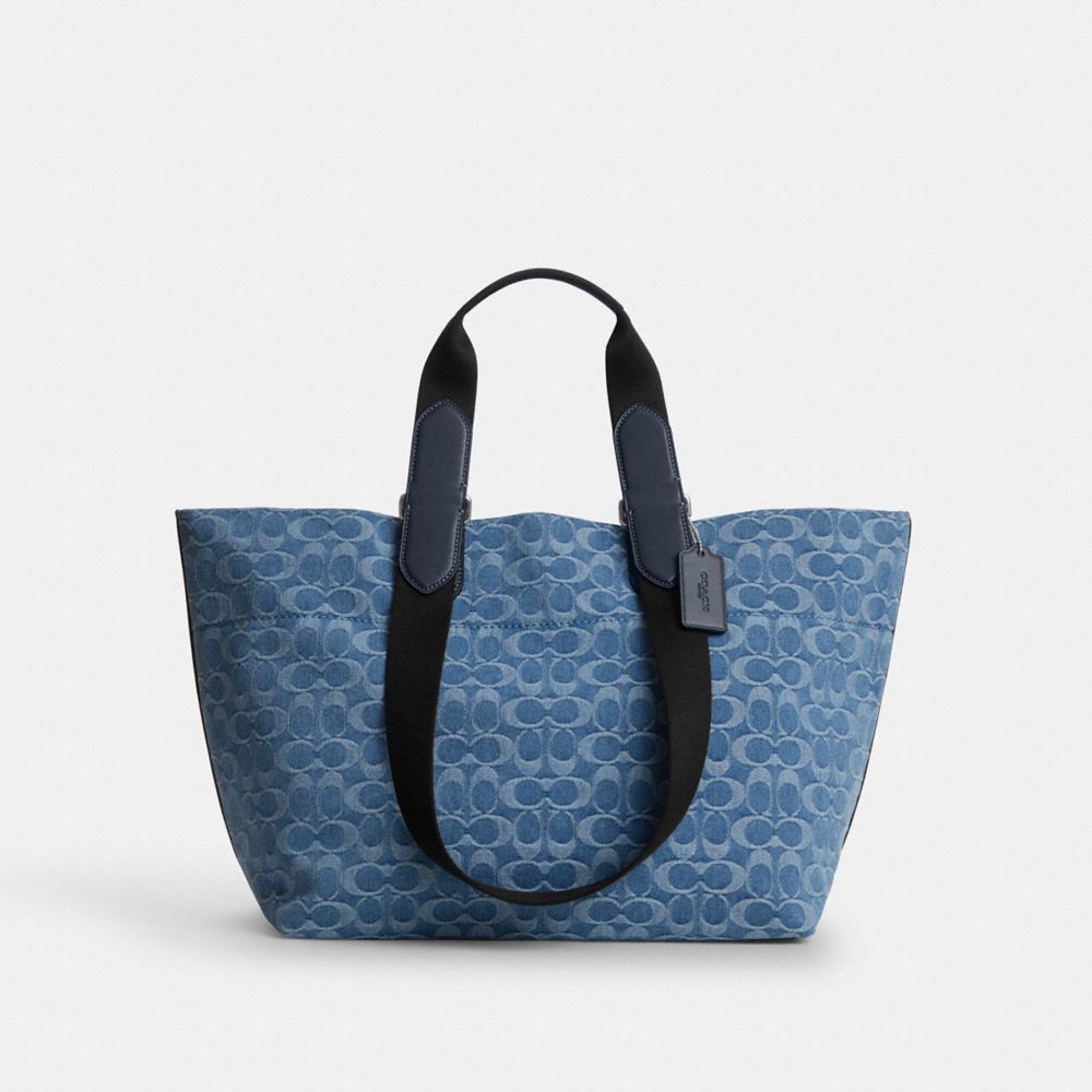Coach Small Tour Tote Bag In Signature Denim Silver Denim