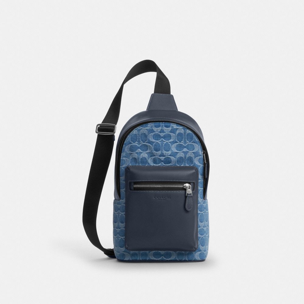 Coach West Pack In Signature Denim Silver Denim