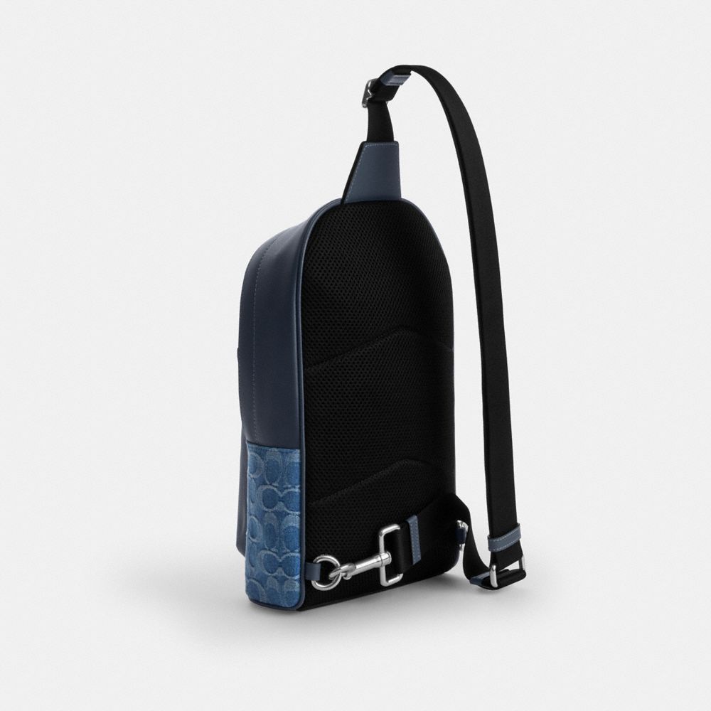 Coach West Pack In Signature Denim Silver Denim