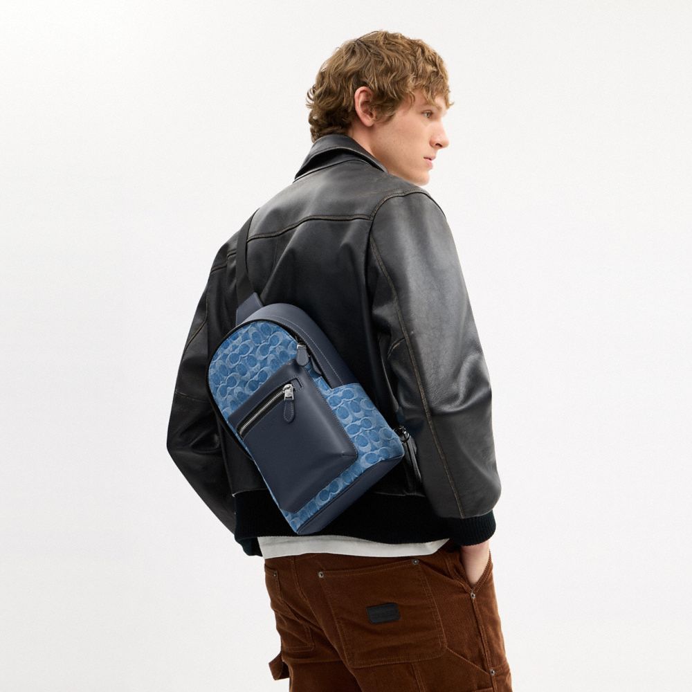 Coach West Pack In Signature Denim Silver Denim