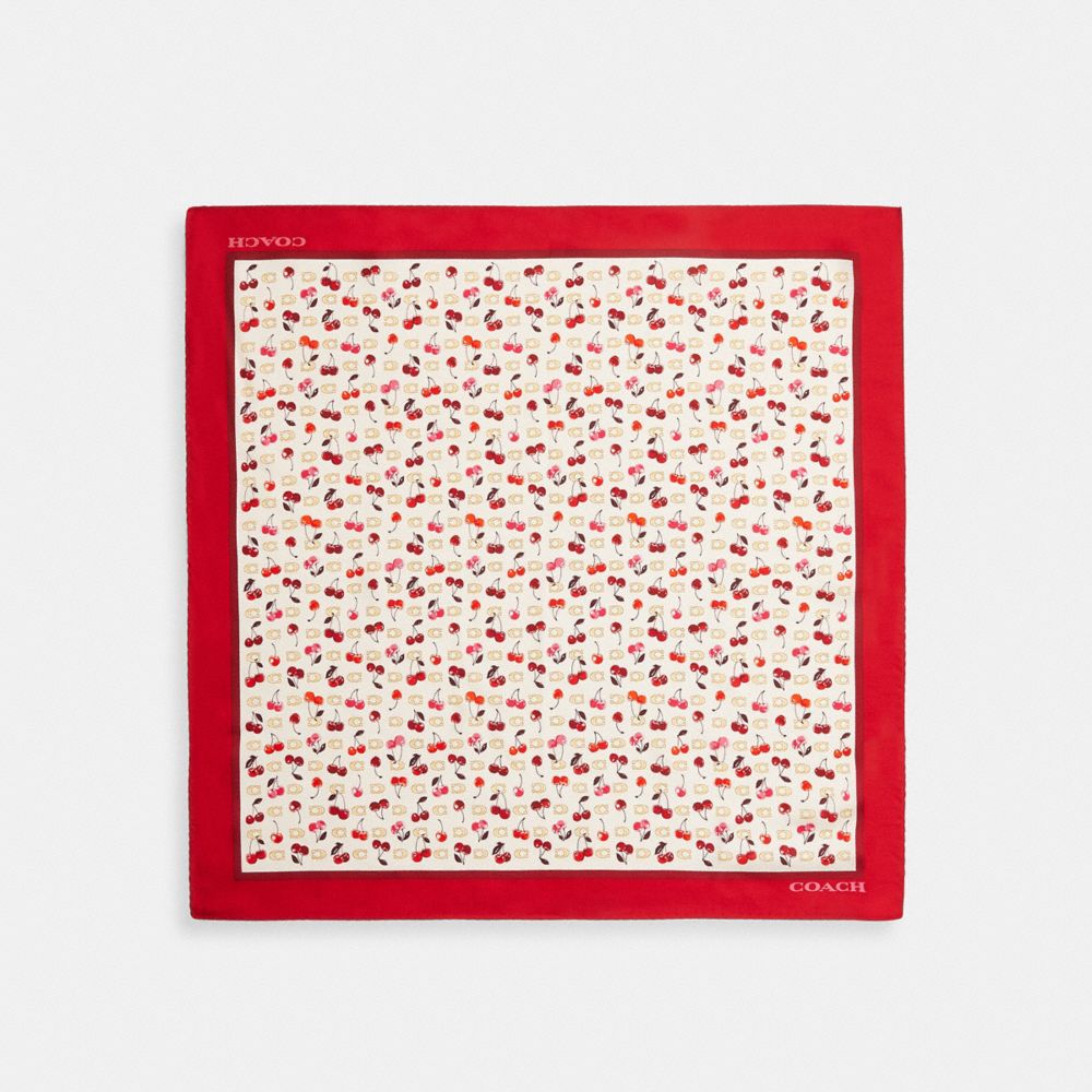 Coach Sculpted C Cherries Print Silk Bandana Chalk Red