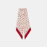 Coach Sculpted C Cherries Print Silk Wide Skinny Scarf Chalk Red