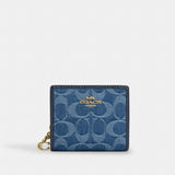 Coach Snap Wallet In Signature Denim Gold Indigo